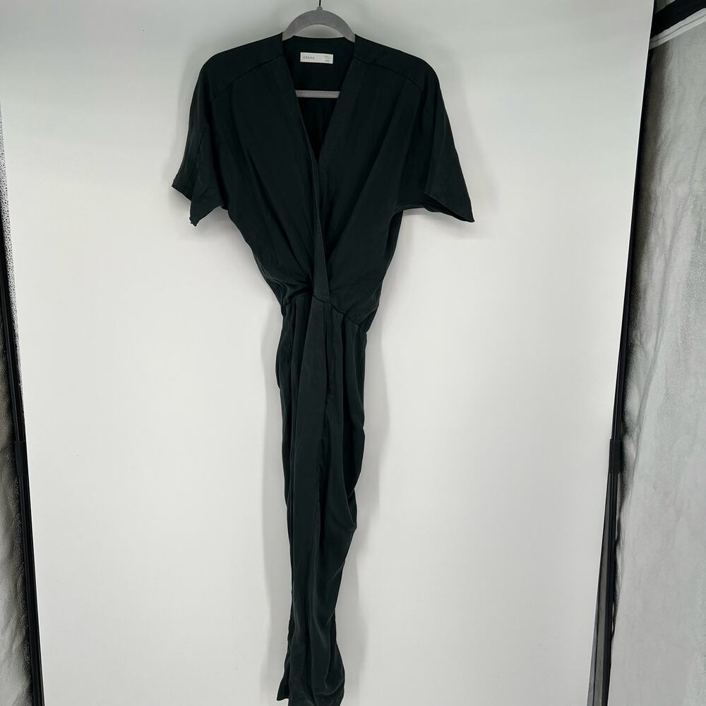 Grana Chambray Faux Wrap Jumpsuit Women's Size XXS Green 100% Tencel Straight